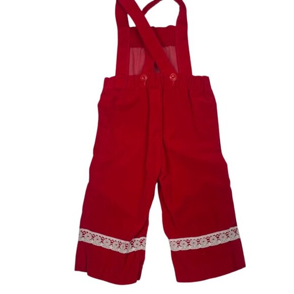 Vintage Christmas Red Velvet Toddler Overalls Size: 12 months, 1 year old. - Picture 7 of 11